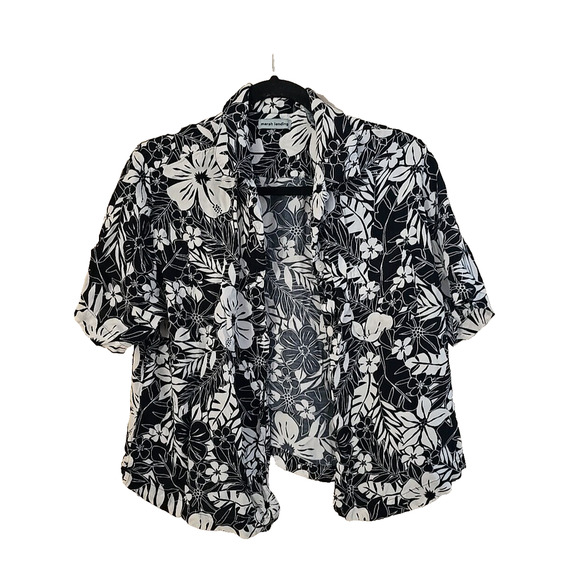 Marsh Landing Black Tropical Hawaiian Beach Button Down Shirt Womans Size Large - Picture 1 of 3